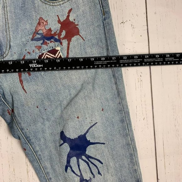 Reason 36‎ Straight Fit Printed Low Rise Blue Jeans Pants Denim Mens - Picture 6 of 11